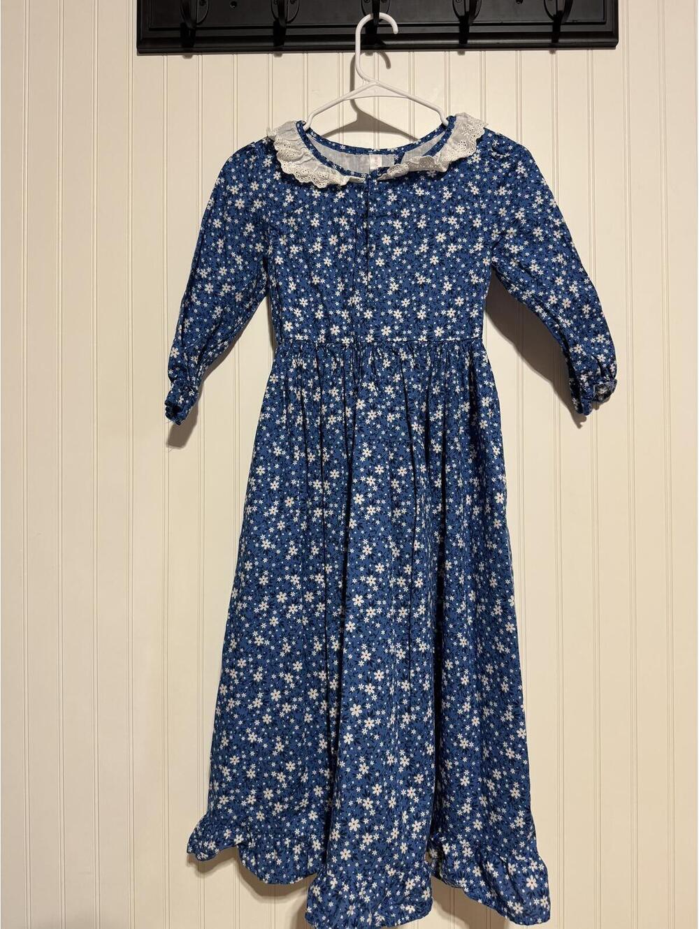 ReliBeauty Blue Floral Pioneer Prairie Costume Dress Kids Size 7